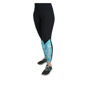 Girls With Guns‎ Black Aqua Blue Print Athletic Leggings XL